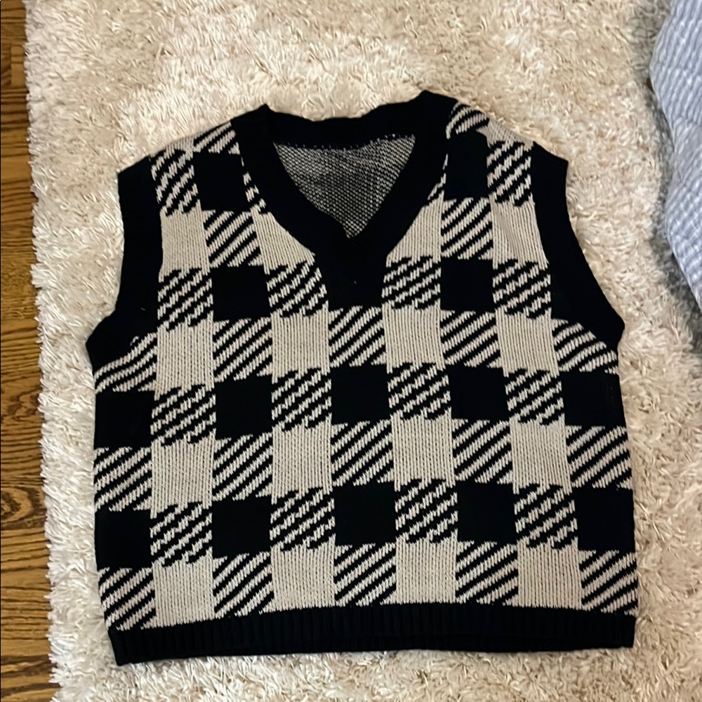 SHEIN Black and Cream Checkered Blouse